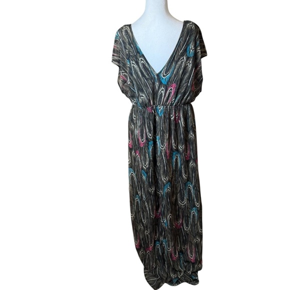 Lane Bryant Maxi Dress 14/16 Multicolor Feather Elastic Waist Southwestern Tribe - Picture 4 of 9